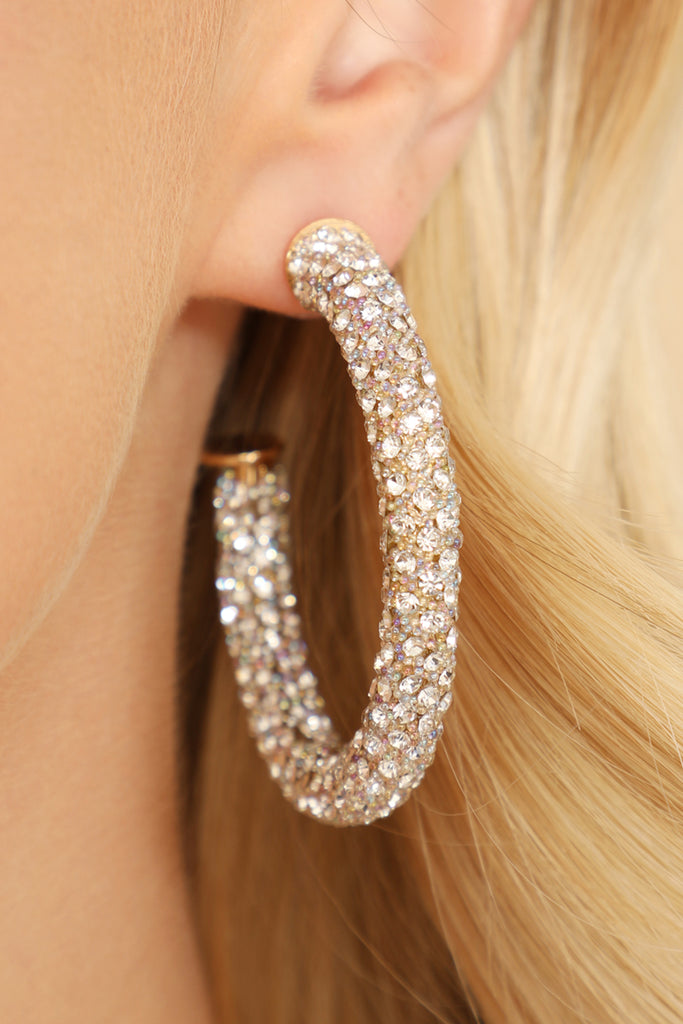 COLORED PAVE RHINESTONE HOOP EARRINGS