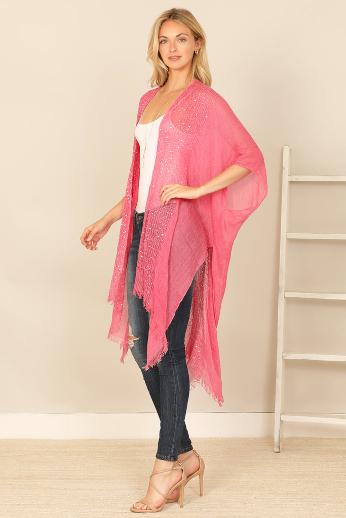 HDF2498 - GLITTERED FRINGED OPEN CARDIGAN