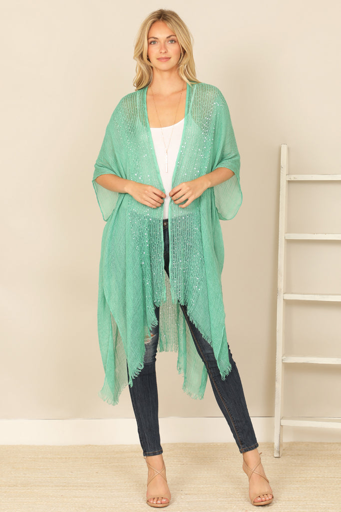 HDF2498 - GLITTERED FRINGED OPEN CARDIGAN