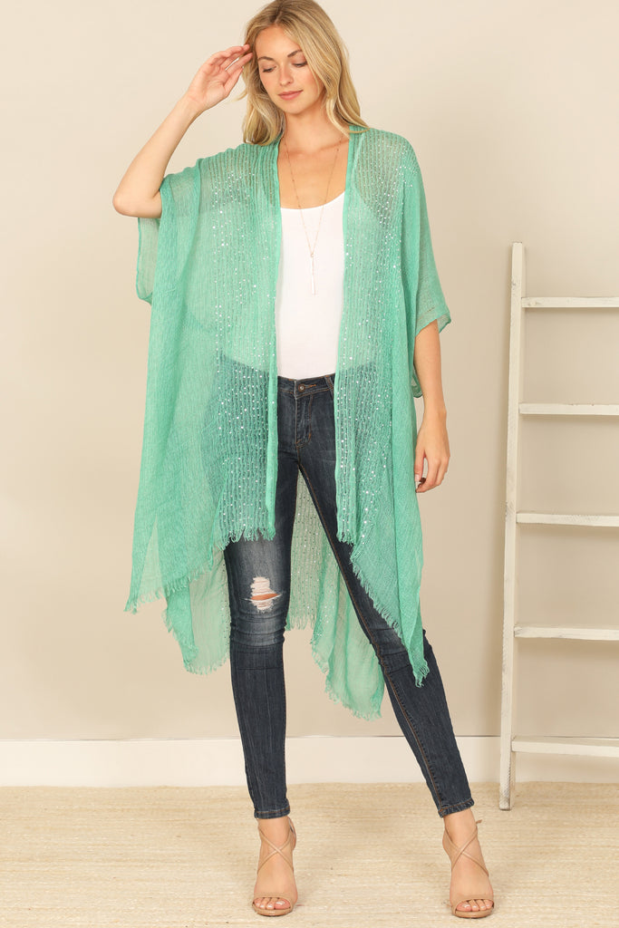 HDF2498 - GLITTERED FRINGED OPEN CARDIGAN