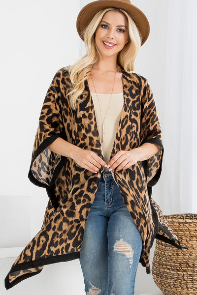 Red Leopard Color Block good Open Front Kimono