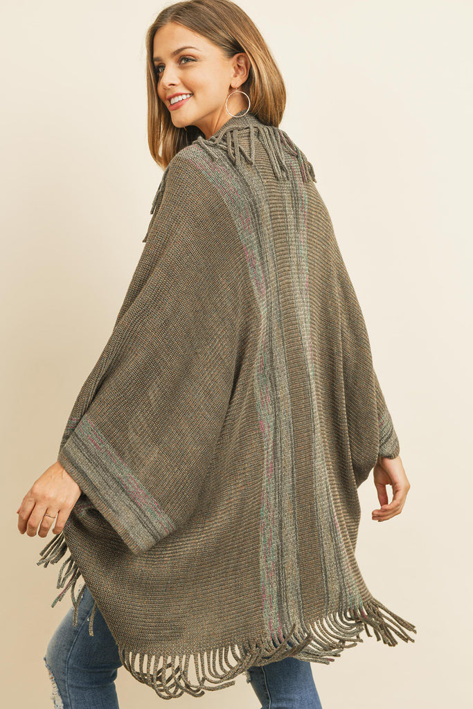 FRINGE STRIPE OPEN FRONT KIMONO