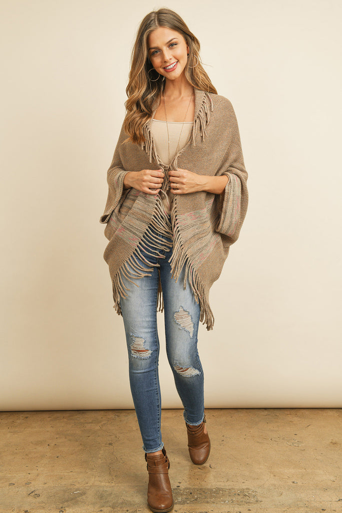 FRINGE STRIPE OPEN FRONT KIMONO