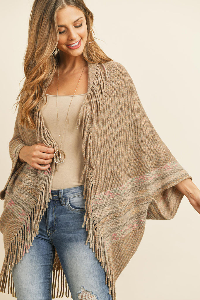 FRINGE STRIPE OPEN FRONT KIMONO