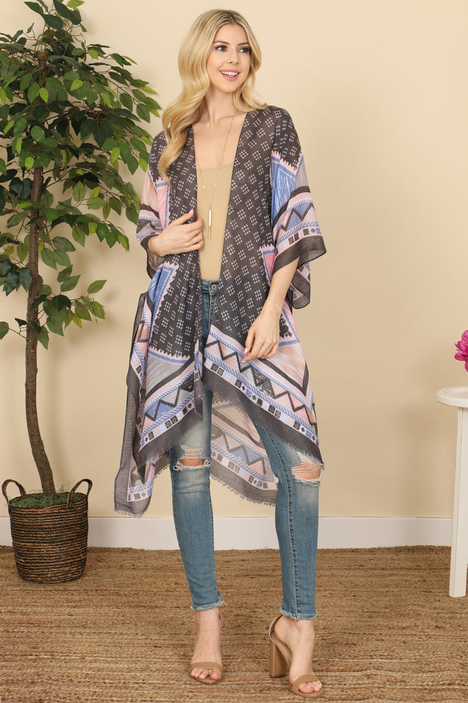 HDF3368 - BOHEMIAN OPEN FRONT TASSEL KIMONO