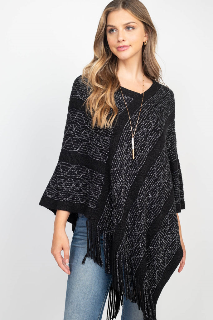 WAVE PATTERN STRIPE PONCHO