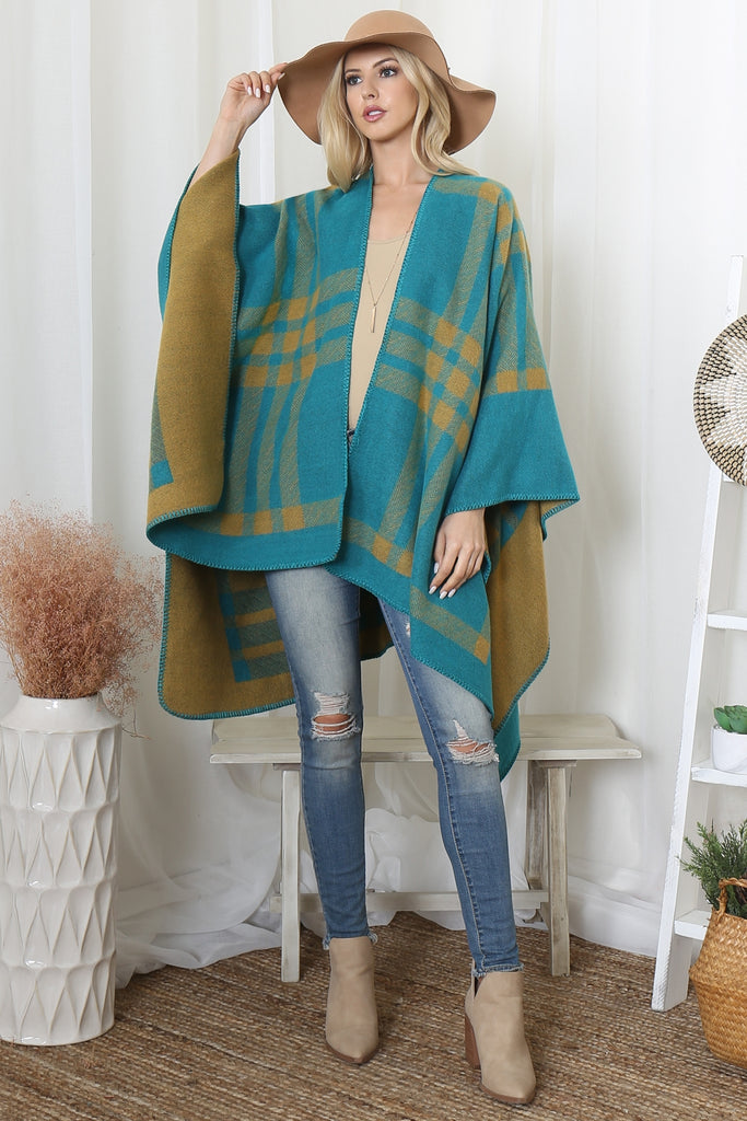 PLAID KNIT WARMER OPEN FRONT KIMONO