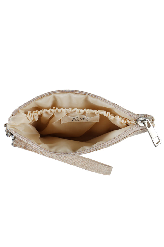 BEIGE WEAVED DESIGN ZIPPER POUCH