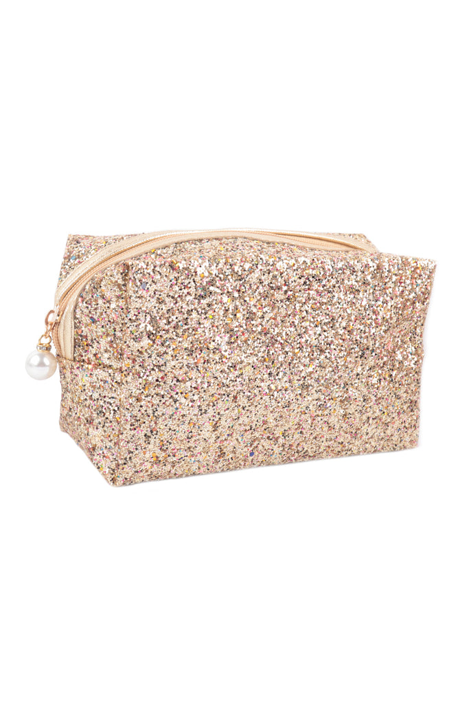 GLITTER PEARL ZIPPER COSMETIC BAG