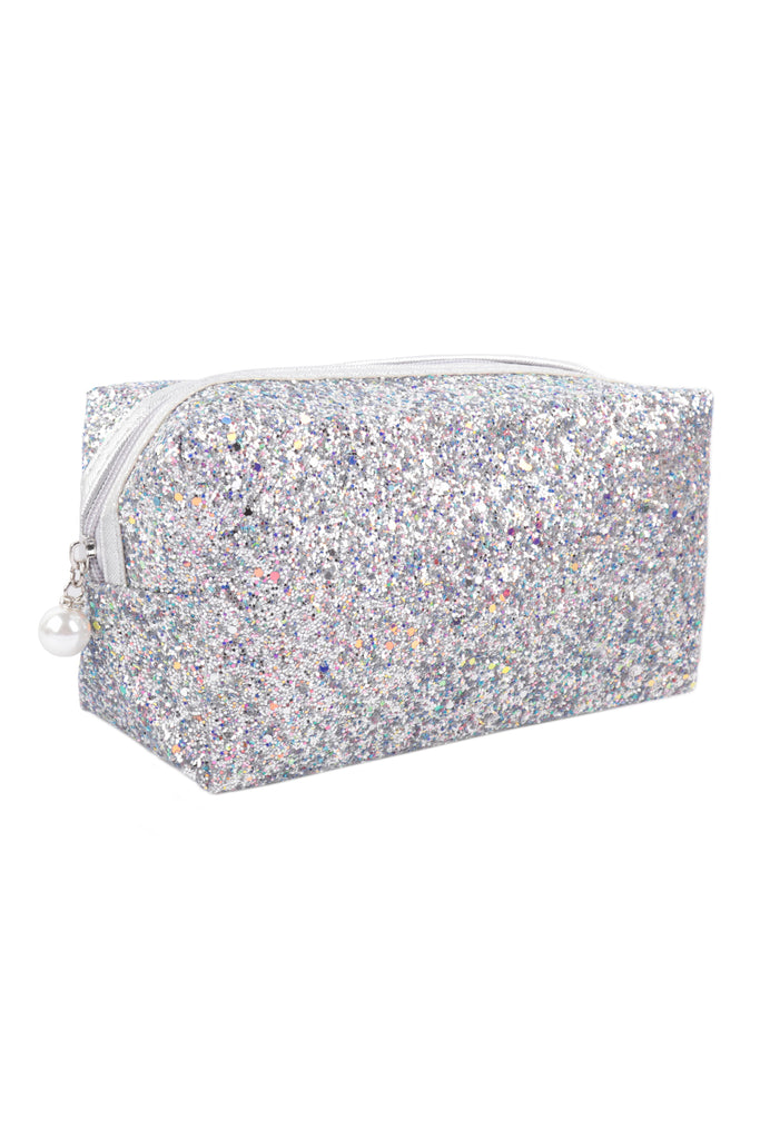 GLITTER PEARL ZIPPER COSMETIC BAG