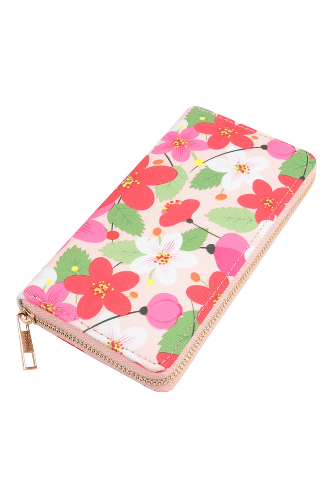 FLOWER PRINT LEATHER ZIPPER WALLET