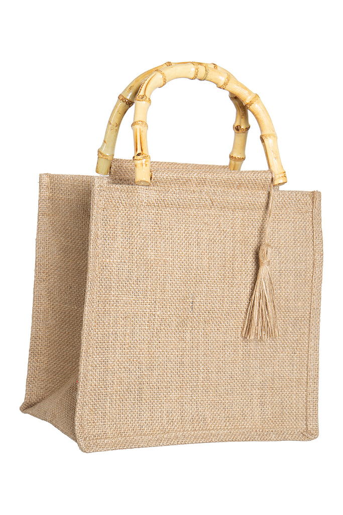 RATAN HANDLE NATIVE DESIGN JUTE TOTE BAG