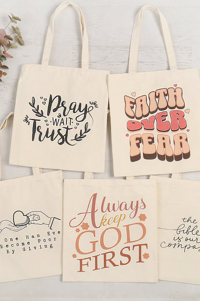 PRAY WAIT TRUST PRINT TOTE BAG