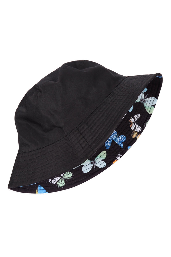 BUTTERFLY PRINT DOUBLE-SIDE-WEAR REVERSIBLE BUCKET HAT