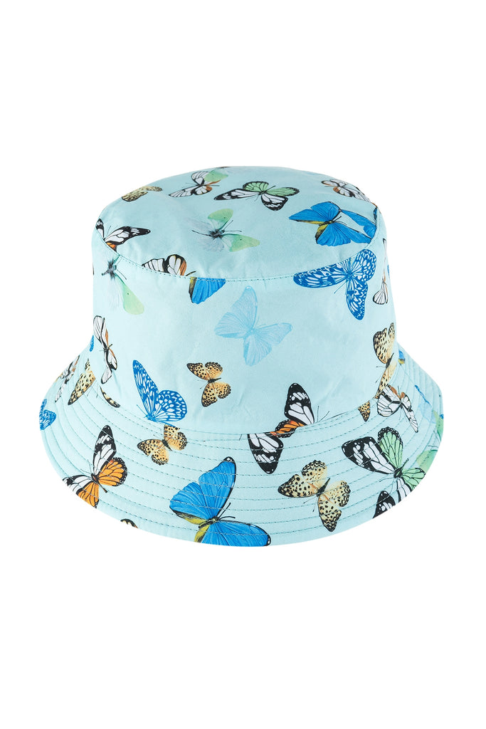 BUTTERFLY PRINT DOUBLE-SIDE-WEAR REVERSIBLE BUCKET HAT