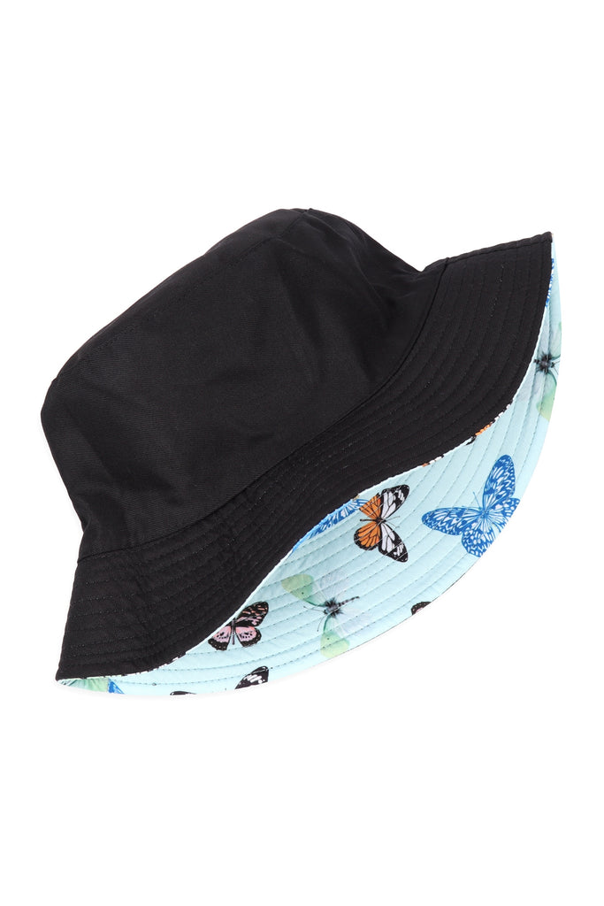 BUTTERFLY PRINT DOUBLE-SIDE-WEAR REVERSIBLE BUCKET HAT