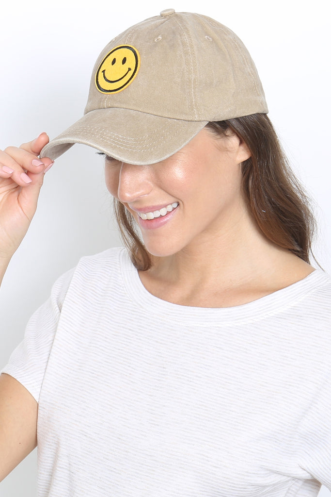 SMILEY LOGO ACID WASHED TEXTURED FASHION FASHION CAP