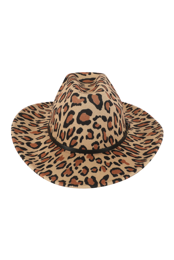 LEOPARD PRINT FEDORA HAT WITH LEATHER BAND