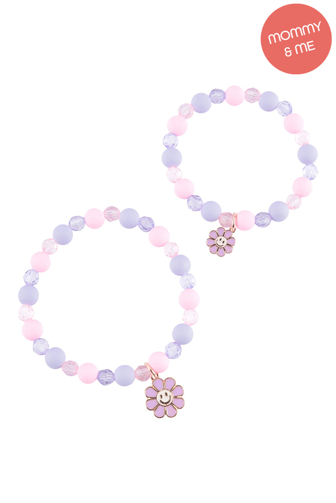 MAMA & MINI SMILE FLOWER ENAMEL CHARM BRACELET SET