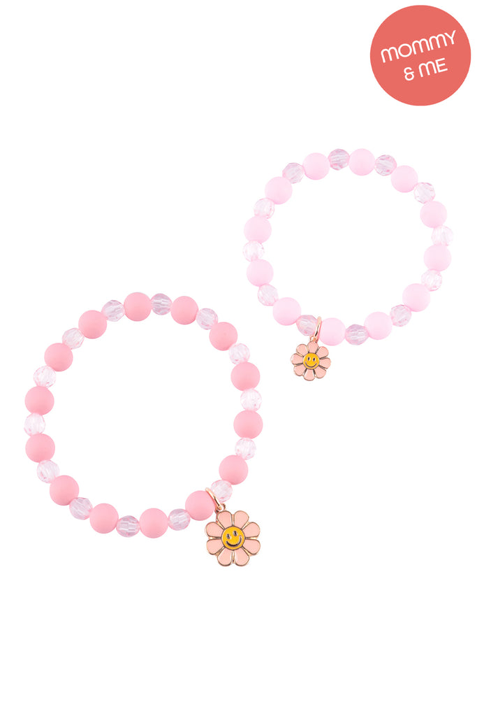 MAMA & MINI SMILE FLOWER ENAMEL CHARM BRACELET SET