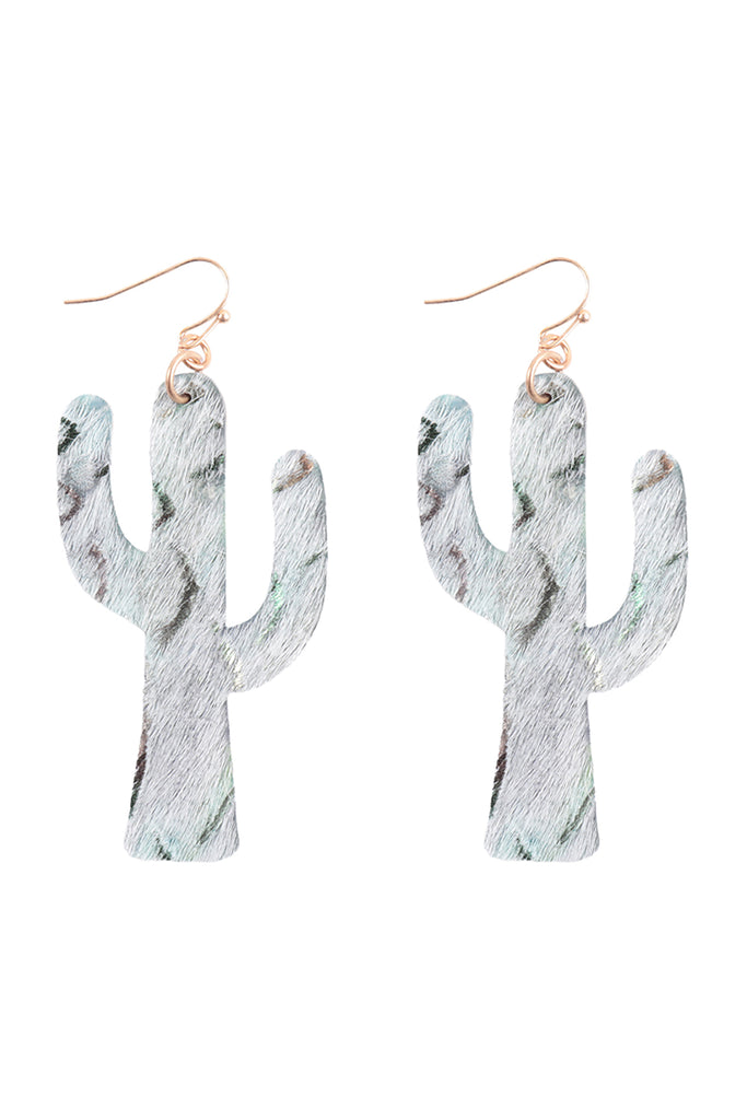 CACTUS LEATHER DROP FISH HOOK EARRINGS