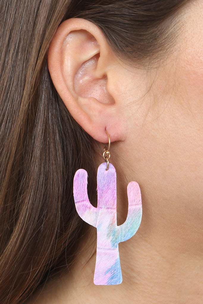 CACTUS LEATHER DROP FISH HOOK EARRINGS