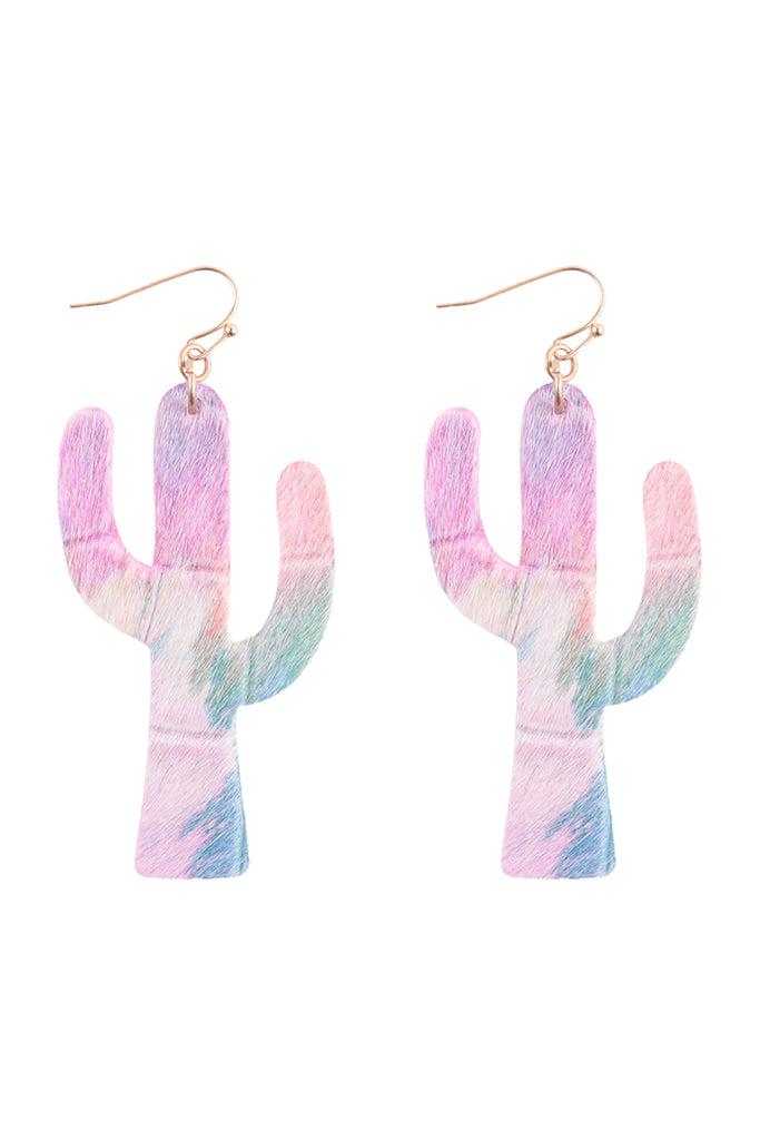 CACTUS LEATHER DROP FISH HOOK EARRINGS