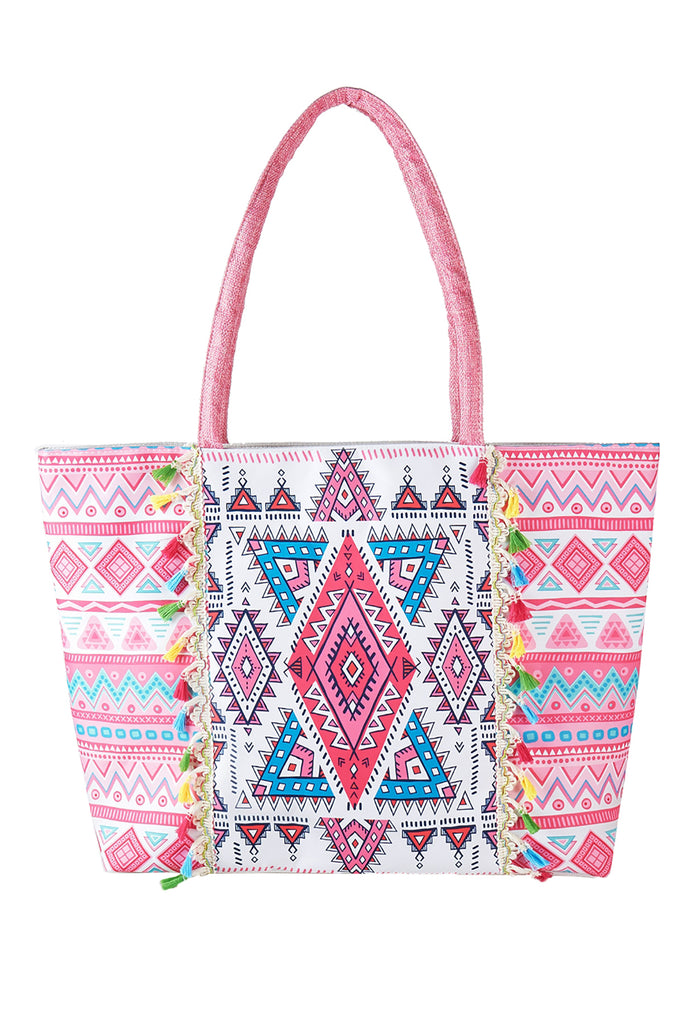 BOHO PRINT FRINGE TOTE BAG