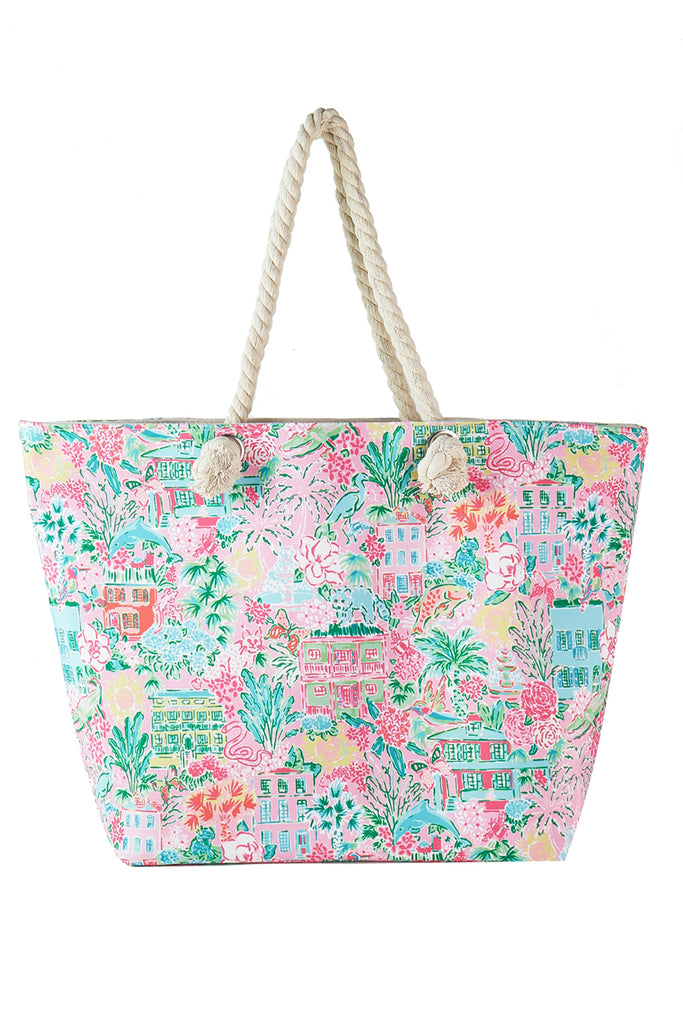 HAND DRAWN PRINT TOTE BEACH BAG