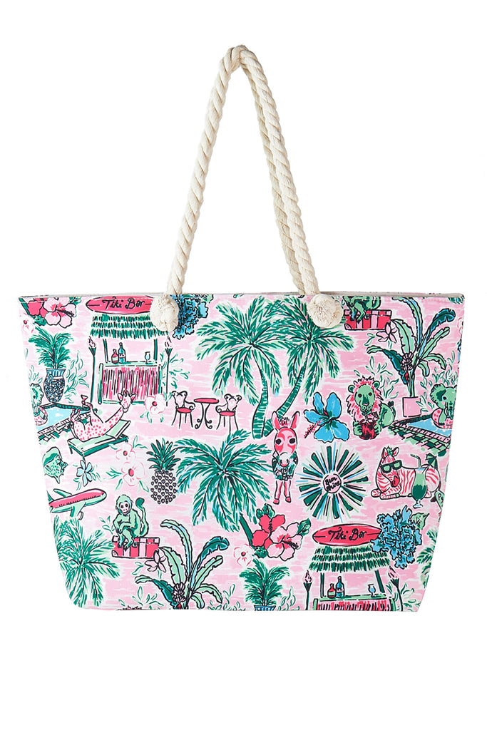 HAND DRAWN PRINT TOTE BEACH BAG