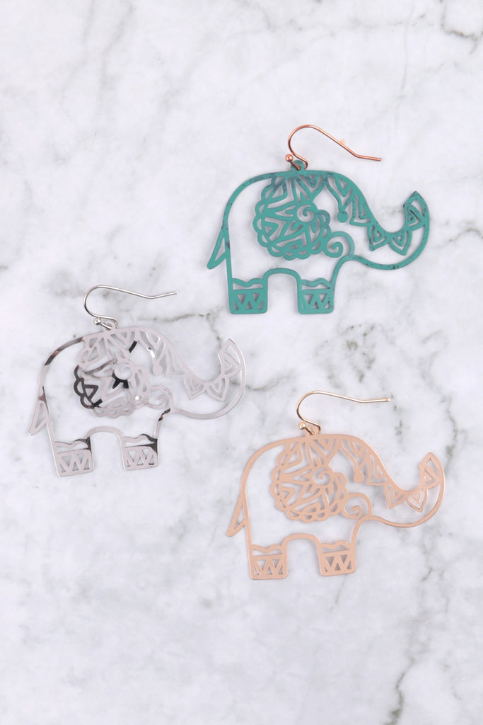 ELEPHANT FILIGREE DANGLE HOOK EARRINGS