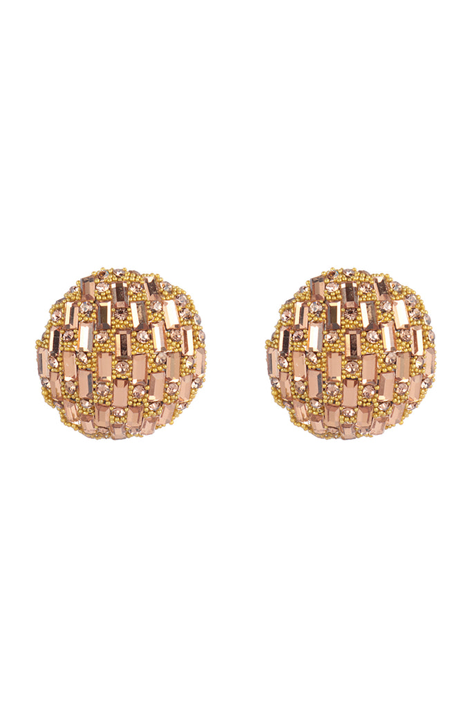 CIRCLE BUTTON RHINESTONE GLITTER STUD EARRINGS