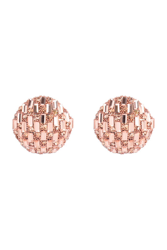 CIRCLE BUTTON RHINESTONE GLITTER STUD EARRINGS