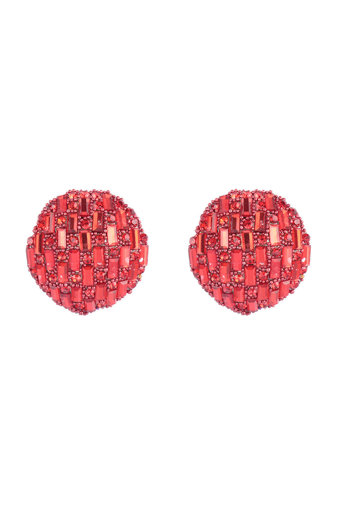 CIRCLE BUTTON RHINESTONE GLITTER STUD EARRINGS