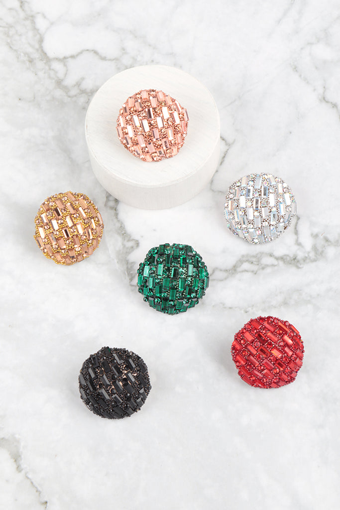 CIRCLE BUTTON RHINESTONE GLITTER STUD EARRINGS