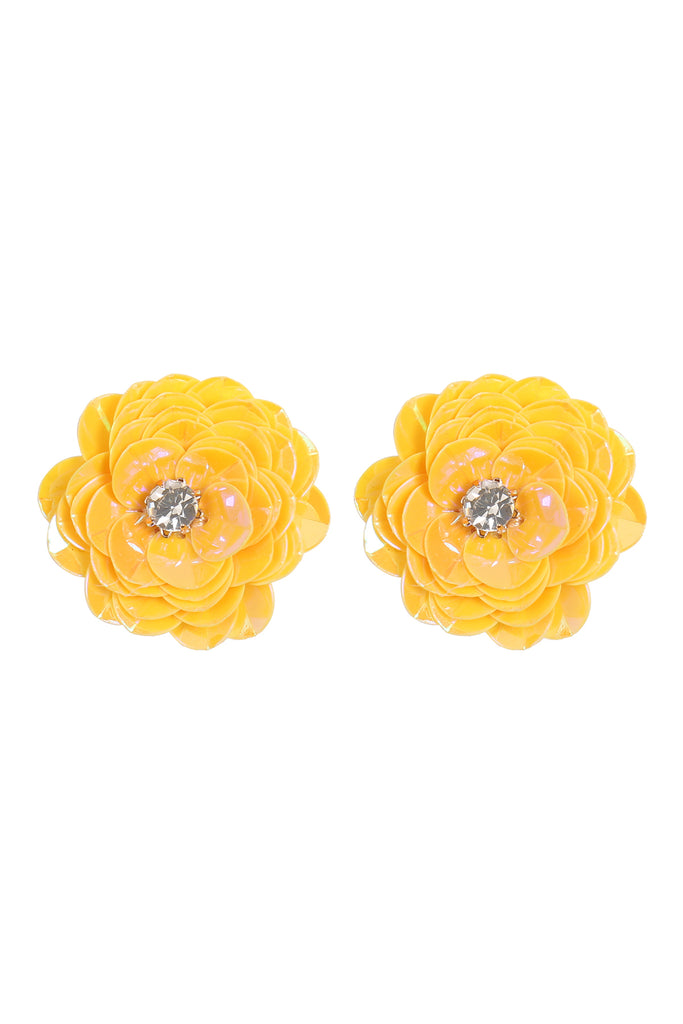 SEQUIN FLOWER RHINESTONE POST EARRINGS