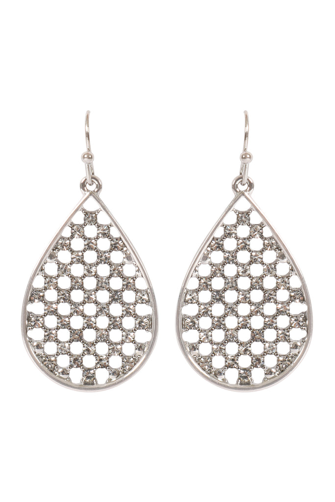 TEARDROP SHAPE PAVE RHINESTONE HOOK EARRINGS