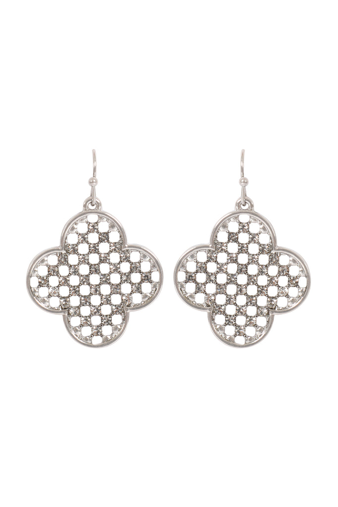 CLOVER SHAPE PAVE RHINESTONE HOOK EARRINGS