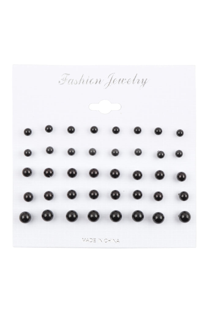 MULTI SIZE BLACK AND CREAM BALL STUD EARRING SET