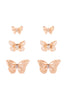 BUTTERFLY BRASS FILIGREE RHINESTONE 3SET EARRINGS