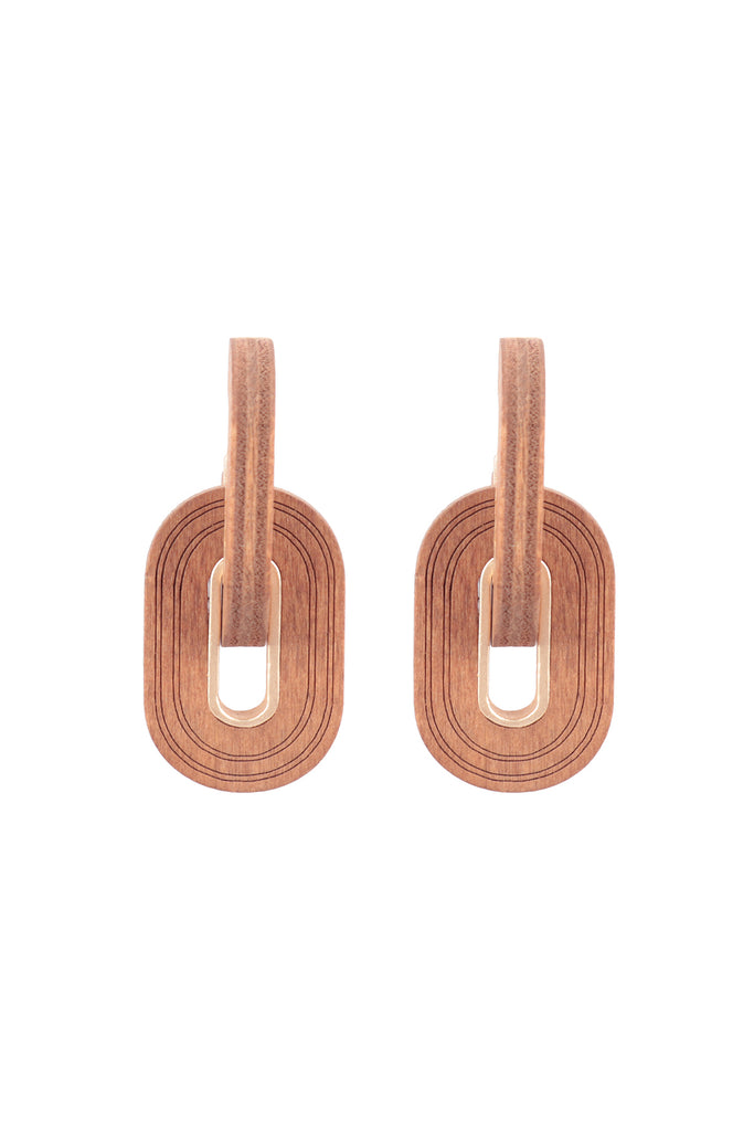 OVAL THICK WOOD LINK HOOP EARRINGS