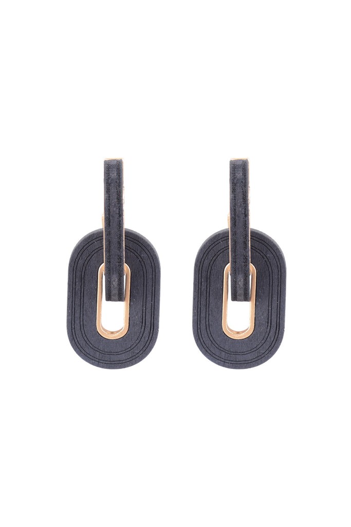 OVAL THICK WOOD LINK HOOP EARRINGS