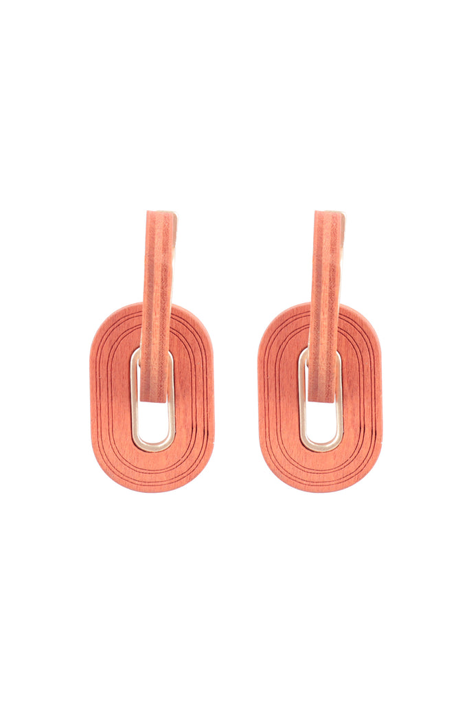 OVAL THICK WOOD LINK HOOP EARRINGS