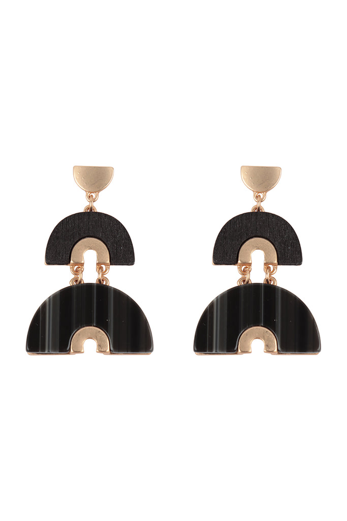 ACETATE WOOD ARCH LAYERED DROP EARRINGS