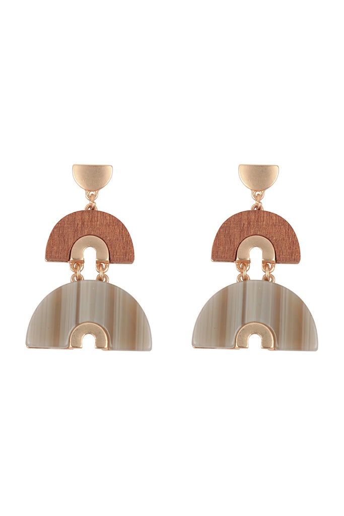 ACETATE WOOD ARCH LAYERED DROP EARRINGS