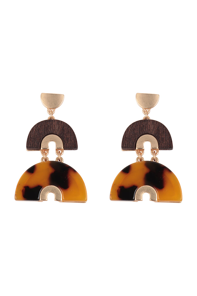 ACETATE WOOD ARCH LAYERED DROP EARRINGS