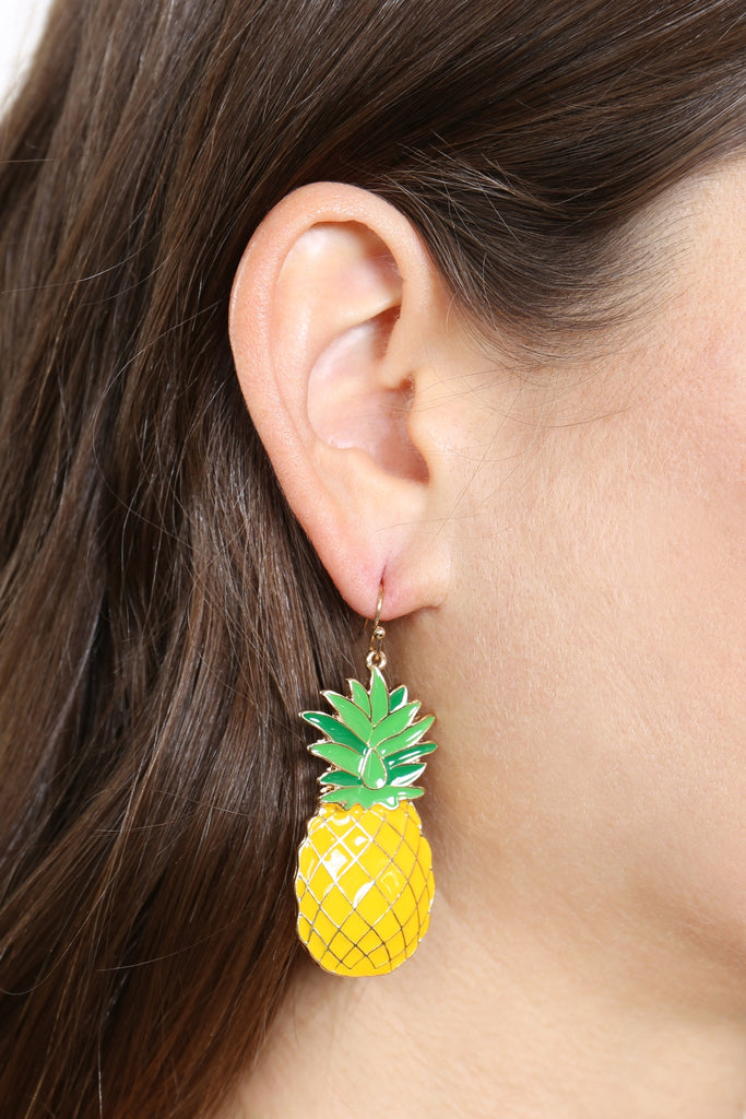 PINEAPPLE ENAMEL HOOK EARRINGS