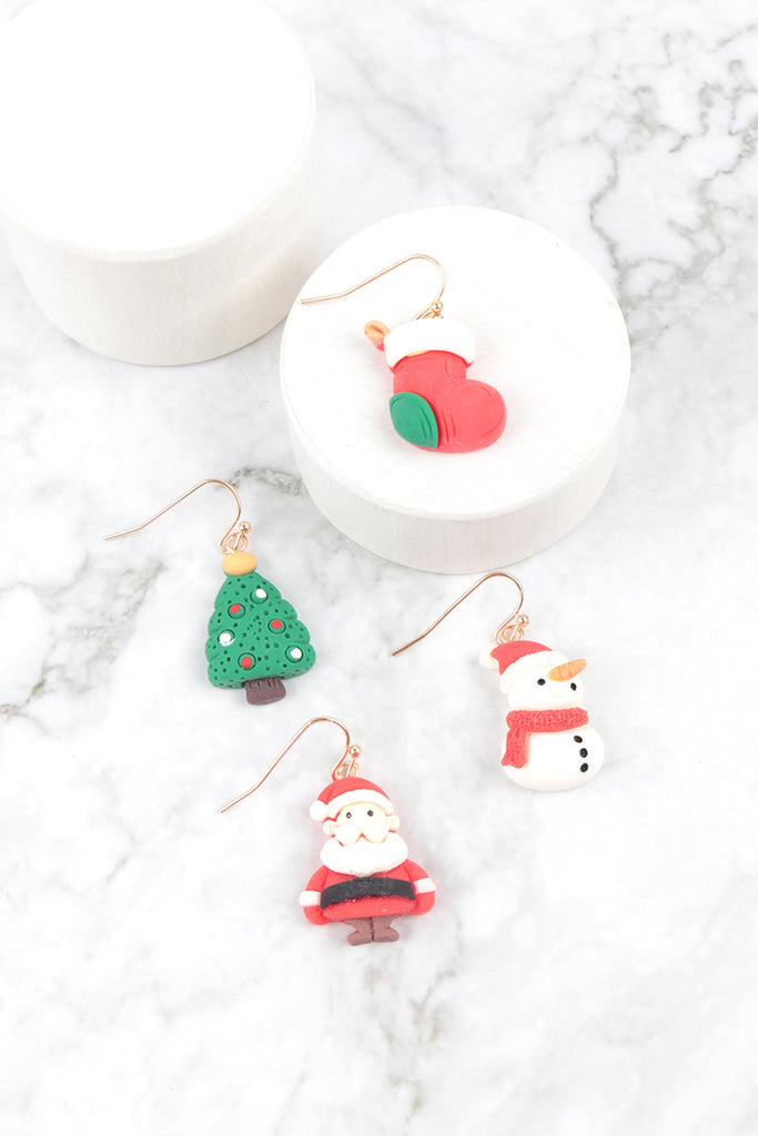 CHRISTMAS SNOWMAN POLYMER CLAY HOOK EARRINGS