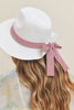 FOLD STRIPED BOW STRAW HAT BEIGE WITH PINK BAND