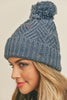 CONFETTI DIAGONAL STRIPES POMPOM KNIT BEANIE